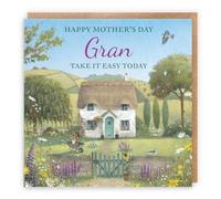 Hunts England - Artistic Traditional Gran Mother's Day Card - Thatched Cottage - Flowers, Gardening, Nature, Birds - Female, For Her, Women - Milo's Gallery - 14.5 x 14.5 cm