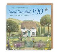 Hunts England - Artistic Traditional Great Grandad 100th Birthday Card - Thatched Cottage - Flowers, Gardening, Nature, Birds - One Hundred, Age 100 - Male, For Him, Men - Milo's Gallery