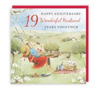 Hunts England - Artistic Traditional Husband 19th Wedding Anniversary Card - Meadow Picnic - Wine, Countryside, Artistic, Romantic - 19th Bronze, 19 Years - Male, For Him, Men - Milo's Gallery