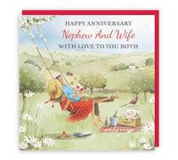 Hunts England - Artistic Traditional Nephew And Wife Wedding Anniversary Card - Meadow Picnic - Wine, Countryside, Artistic, Romantic - For Him, Her, Men, Women - Milo's Gallery - 14.5 x 14.5 cm
