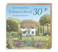 Hunts England - Artistic Traditional Someone Special 30th Birthday Card - Thatched Cottage - Flowers, Gardening, Nature, Birds - Thirty, Age 30 - For Him, Her, Men, Women - Milo's Gallery