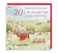 Hunts England - Artistic Traditional Wife 20th Wedding Anniversary Card - Meadow Picnic - Wine, Countryside, Artistic, Romantic - 20th China, 20 Years - Female, For Her, Women - Milo's Gallery