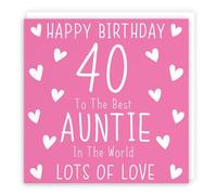 Hunts England - Auntie 40th Birthday Card - Happy Birthday - 40 - To The Best Auntie In The World - Lots Of Love - Iconic Collection