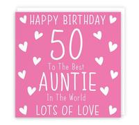 Hunts England - Auntie 50th Birthday Card - Happy Birthday - 50 - To The Best Auntie In The World - Lots Of Love - Iconic Collection