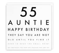 Hunts England - Auntie 55th Humorous Birthday Card - 55 Auntie - Happy Birthday - They Say You Are Not Old Until You Find It Hard To Read The Small Print… - Letters Collection