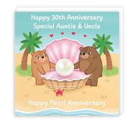 Hunts England - Auntie And Uncle 30th Anniversary Card - Pearl Anniversary - 30 Years - Cute Fun Bears Card - Love Story Collection