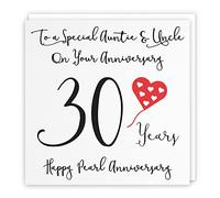 Hunts England - Auntie And Uncle 30th Anniversary Card - To A Wonderful Auntie & Uncle On Your Anniversary - 30 Years - Happy Pearl Anniversary - Love Heart Collection