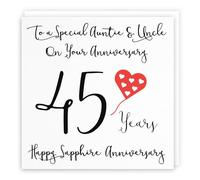 Hunts England - Auntie And Uncle 45th Anniversary Card - To A Wonderful Auntie & Uncle On Your Anniversary - 45 Years - Happy Sapphire - Love Heart Collection