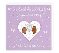Hunts England - Auntie And Uncle Anniversary Card - Romantic Meadows - Fun Card - Anniversary Card For Auntie And Uncle - Features Cute Bears And Flowers
