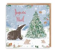 Hunts England - Badger French Christmas Card - Nature's Treasures - Happy Animal Wildlife French Language Merry Xmas Card - Robin, Rabbit - For Boys, Girls, Men, Women - Joyeux Noël