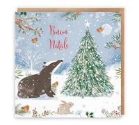 Hunts England - Badger Italian Christmas Card - Nature's Treasures - Happy Animal Wildlife Italian Language Fun Merry Xmas Card - Robin, Rabbit - For Boys, Girls, Men, Women - Buon Natale