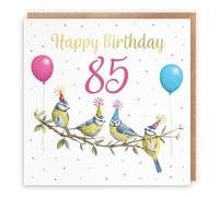 Hunts England - Blue Tits Funny 85th Birthday Card - Gold Foil - Milo's Gallery - Age 85 Birds Female Birthday Card - For 85 Year Old Animal Fan - Age Eighty Five - For Her