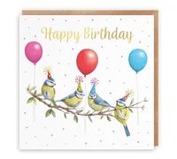 Hunts England - Blue Tits Funny For Her - Gold Foil - Milo's Gallery - Wildlife Birds Female Birthday Card - For Animal Lovers - Girls, Women