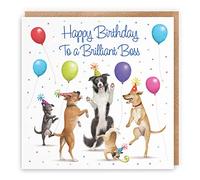 Hunts England - Boss Birthday Card - Dancing Dogs - To A Brilliant Boss - Birthday Card - Milo's Gallery - Funny