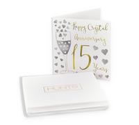 Hunts England - Boxed 15th Anniversary Card - Happy Crystal Anniversary - 15 Years - Silver Hearts Collection - For Couples, Friends, Him, Her - Card In Keepsake Box
