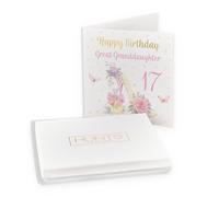 Hunts England - Boxed 17th Great Granddaughter High Heel And Perfume Birthday Card - Gold Foil - Milo's - Age 17 Butterflies, Flowers, Hearts Birthday Card - In Keepsake Box