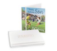 Hunts England - Boxed 50th Son Football Birthday Card - Milo's - Age 50 Birthday Card For Son - For 50 Year Old Footie Fan - Age Fifty - In Keepsake Box