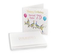 Hunts England - Boxed 75th Sister Blue Tits Birthday Card - Gold Foil - Milo's - Age 75 Birthday Card For Sister - For 75 Year Old - Age Seventy Five - In Keepsake Box