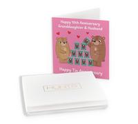 Hunts England - Boxed Granddaughter And Husband 10th Anniversary Card - Tin Anniversary - 10 Years - Cute Fun Bears Card - Love Story Collection - Card In Keepsake Box