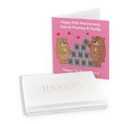 Hunts England - Boxed Mummy And Daddy 10th Anniversary Card - Tin Anniversary - 10 Years - Cute Fun Bears Card - Love Story Collection - Card In Keepsake Box