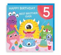 Hunts England - Brother 5th Monsters Party Kids Birthday Card - Happy Birthday! - 5 - Best Brother Ever - Imagination Collection