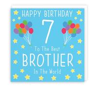 Hunts England - Brother 7th Birthday Card - Happy Birthday - 7 - To The Best Brother In The World - Iconic Collection - Fun Birthday Card