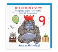 Hunts England Brother 9th Birthday Card Grumpy Gorilla Funny Cheeky | Animal Party, Funny, Animal, Colourful, Fun, Nineth, Age 9, Nine, Male, For Him, Boys, Kids, Children, 14.5 x 14.5 cm