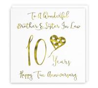Hunts England - Brother And Sister In Law 10th Anniversary Card - To A Wonderful Brother & Sister In Law - 10 Years - Happy Tin Anniversary - Milano Collection