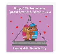 Hunts England - Brother And Sister In Law 11th Anniversary Card - Steel Anniversary - 11 Years - Cute Fun Bears Card For Brother & Sister-in-Law - Love Story Collection