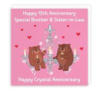 Hunts England - Brother And Sister In Law 15th Anniversary Card - Crystal Anniversary - 15 Years - Cute Fun Bears Card For Brother & Sister-in-Law - Love Story Collection