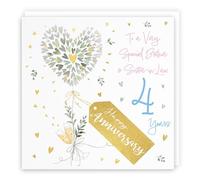 Hunts England - Brother And Sister-in-Law 4th Anniversary Card - 4 Years - Contemporary Hearts - Gold Foil - 4th Wedding Anniversary Card For Brother And Sister In Law - Milo's Gallery