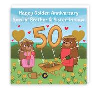 Hunts England - Brother And Sister In Law 50th Anniversary Card - Golden Anniversary - 50 Years - Cute Fun Bears Card For Brother & Sister-in-Law - Love Story Collection