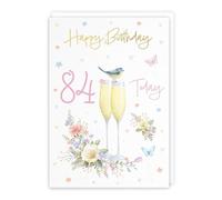 Hunts England - Champagne Flutes Pretty 84th Birthday Card - Gold Foil - Milo's Gallery - Age 84 Female Flowers Birthday Card - For 84 Year Old - Age Eighty Four - For Her - A5 Size