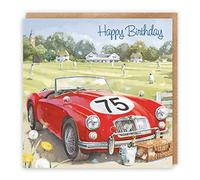 Hunts England - Classic Sports Car 75th Birthday Card For Him - 75 - Age 75 Male Artistic Birthday Card - Milo's Gallery Collection - Cricket Match