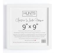 Hunts England - Classic White 9x9 Inch Picture Frame With Perspex Front - Thin Photo Frame For 9 x 9 Inch Print, Photo, Poster, etc. - Extended Leg For Standing - Fold Out Hook For Hanging