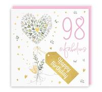 Hunts England - Contemporary Hearts Pretty 98th Birthday Card - Gold Foil - Milo's Gallery - Age 98 Female Fabulous Birthday Card - For 98 Year Old - Age Ninety Eight - Pink Envelope