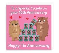 Hunts England - Couple 10th Anniversary Card - Tin Anniversary - 10 Years - Cute Fun Bears Card - Love Story Collection