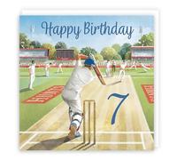Hunts England - Cricket Fun 7th Birthday Card - Milo's Gallery - Age 7 Sport Birthday Card - For 7 Year Old Cricket Fan - Age Seven