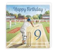 Hunts England - Cricket Fun 9th Birthday Card - Milo's Gallery - Age 9 Sport Birthday Card - For 9 Year Old Cricket Fan - Age Nine