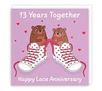 Hunts England - Cute 13th Anniversary Card - Lace Anniversary - Bears - 13 Years - For Him, Her, Couple, Men, Women - Love Story Collection