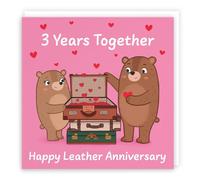 Hunts England - Cute 3rd Anniversary Card - Leather Anniversary - Bears - Third Anniversary - 3 Years - For Him, Her, Couple, Men, Women - Love Story Collection