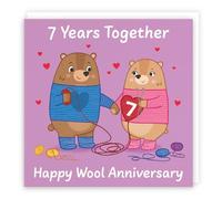 Hunts England - Cute 7th Anniversary Card - Wool Anniversary - Bears - Seventh Anniversary - 7 Years - For Him, Her, Couple, Men, Women - Love Story Collection