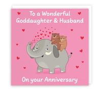 Hunts England - Cute Elephant Love Goddaughter And Husband Anniversary Card - Fun Bears Anniversary Card - Love Story Collection