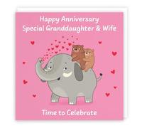 Hunts England - Cute Elephant Love Same Sex Granddaughter And Wife Anniversary Card - Fun Bears Anniversary Card - Love Story Collection