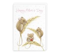 Hunts England - Cute Harvest Mice Mother's Day Card - A5 Size - Adorable Mouse On Wheat, Colourful Nature Design - Happy Mother's Day Card For Women, Mum, Grandma - Milo's Gallery