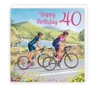 Hunts England - Cycling Fun 40th Birthday Card - Milo's Gallery - Age 40 Cyclist Female Birthday Card - For 40 Year Old Bike Fan - Age Forty - For Her
