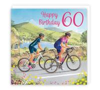 Hunts England - Cycling Fun 60th Birthday Card - Milo's Gallery - Age 60 Cyclist Female Birthday Card - For 60 Year Old Bike Fan - Age Sixty - For Her