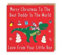 Hunts England - Daddy Christmas Card From Your Little Boy - Merry Christmas To The Best Daddy In The World - Love From Your Little Boy - Dinosaur Collection