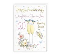 Hunts England - Daughter And Son-in-Law 20th Anniversary Card - A5 Size - Champagne Flutes - Gold Foil - 20th Anniversary Card For Daughter And Son-in-Law - Milo's Gallery