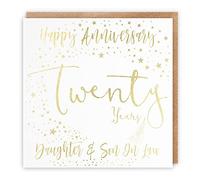 Hunts England - Daughter And Son In Law 20th Anniversary Card - Gold Foil - Happy Anniversary - Twenty Years - Daughter & Son In Law - Foil Stars Collection